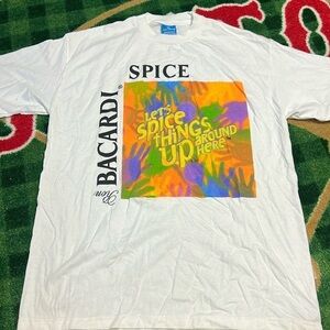 Ron Bacardi Spice USA Made Heavy Cotton White Graphic T-Shirt Men's XL